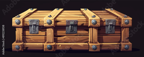 Classic wooden crate with metal fasteners Vector flat minimalistic isolated