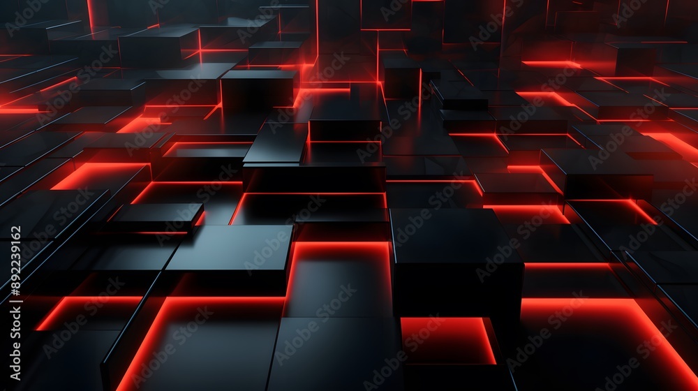 Fototapeta premium 3d rendering of red and black abstract geometric background. Scene for advertising, technology, showcase, banner, game, sport, cosmetic, business, metaverse. Sci-Fi Illustration. Product display