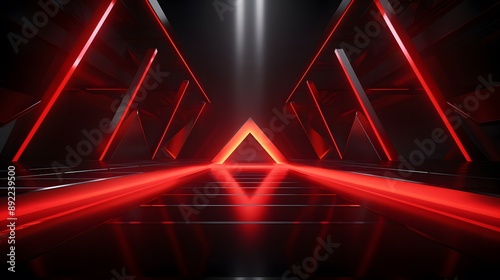 3d rendering of red and black abstract geometric background. Scene for advertising, technology, showcase, banner, game, sport, cosmetic, business, metaverse. Sci-Fi Illustration. Product display