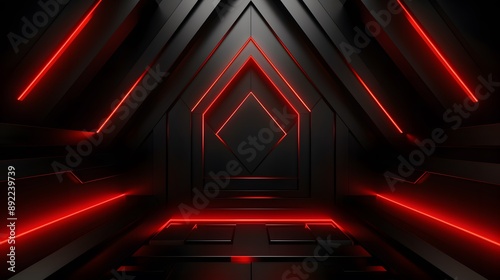 3d rendering of red and black abstract geometric background. Scene for advertising, technology, showcase, banner, game, sport, cosmetic, business, metaverse. Sci-Fi Illustration. Product display