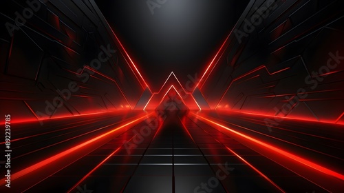 3d rendering of red and black abstract geometric background. Scene for advertising, technology, showcase, banner, game, sport, cosmetic, business, metaverse. Sci-Fi Illustration. Product display