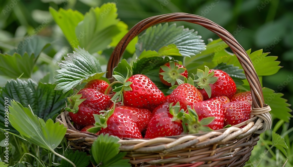 Freshly Picked Strawberries in a Basket Freshly Picked Strawberries in a Basket