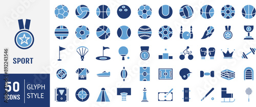 Set of 50 glyph Sport icons set. Vector illustration.