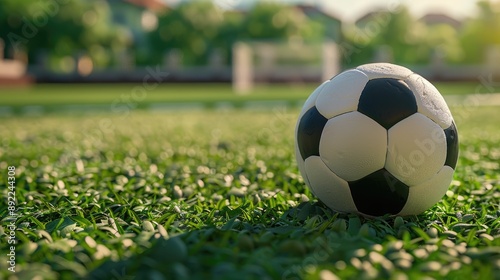Soccer ball on the pitch ready for midfield play