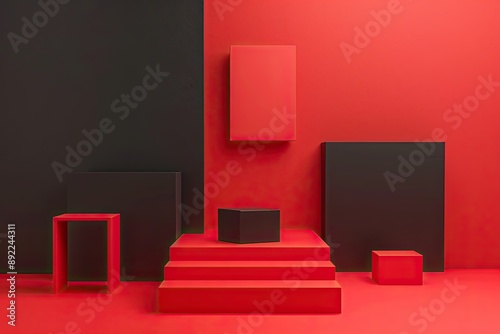 Wallpaper Mural Red and Black Geometric Shapes Create a Minimalist Stage Torontodigital.ca