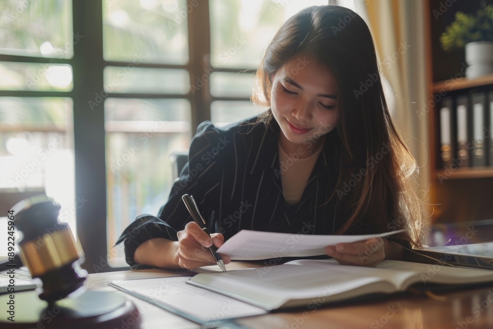 A person sitting at a desk with a pen and paper, focused on writing A person sitting at a desk with a pen and paper, focused on writing