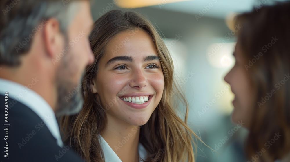 A group of business people mingling at a conference, laughing and having fun working together A group of business people mingling at a conference, laughing and having fun working together