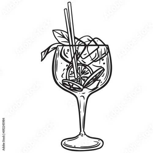 Engraved glass with a citrus cocktail vector illustration.