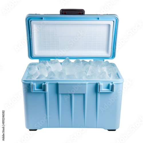 Isolated Ice Cooler Box Filled with Ice Cubes Without Background.