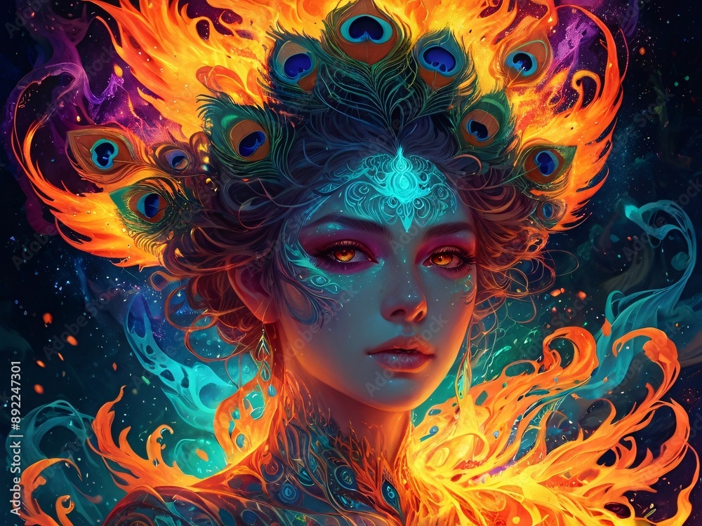 Obraz premium Illustration - A Psychedelic Blaze of a Peacock-Feathered Sovereign