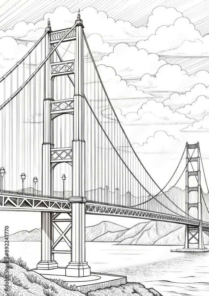 Fototapeta premium Golden Gate Bridge Coloring Page