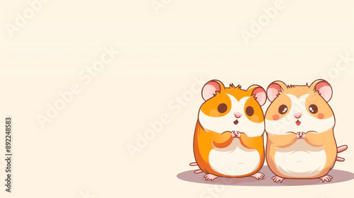 Cute Cartoon Hamsters on Beige Background - Adorable Animal Illustration for Children's Products and Designs