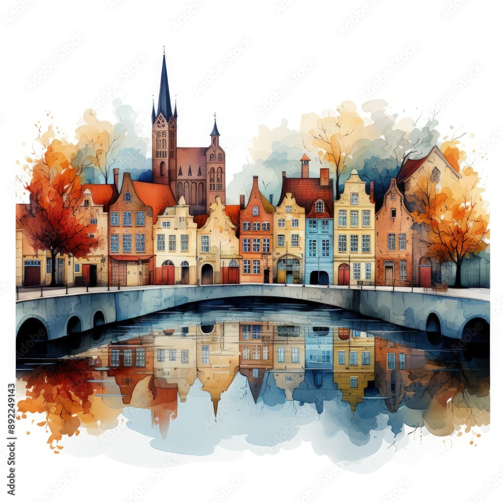 Obraz premium Simple and Clean Illustration of Historic Brugge Architecture