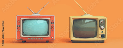 Vintage television set with antennas and dials Vector flat minimalistic isolated illustration