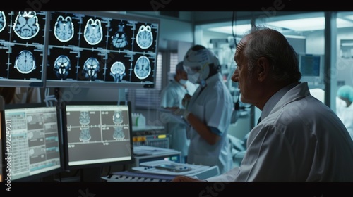 Brain Scan Analysis: Medical Professionals Discussing MRI Results in Hospital Setting