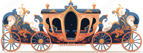 Whimsical fairytale carriage with ornate decorations Vector flat minimalistic isolated illustration