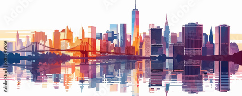 Modern city skyline with skyscrapers and bridges Vector flat minimalistic isolated illustration