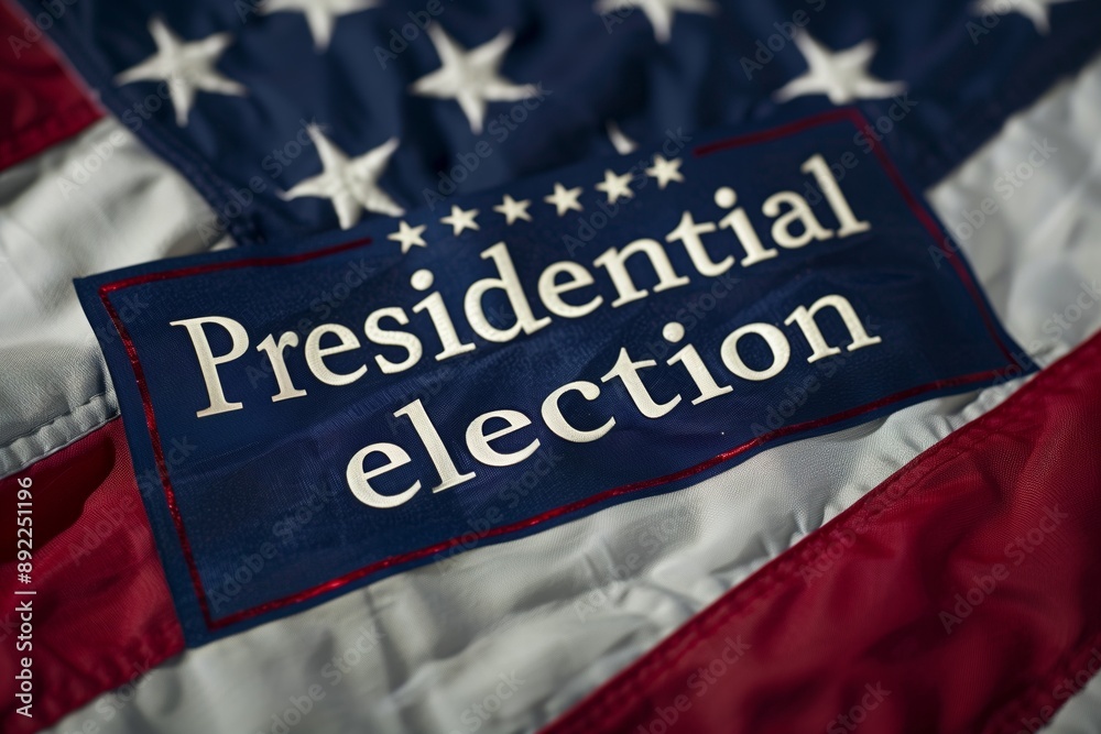 Fototapeta premium Banner with US flag and presidential election text