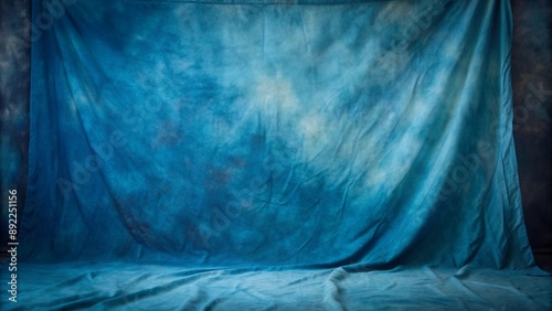 Blue cloth draped over studio portrait backdrop with dramatic blue modulations,generative ai photo