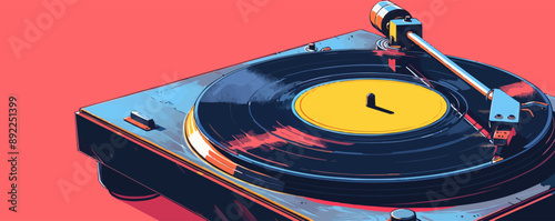 Vintage gramophone record spinning on turntable Vector flat minimalistic isolated illustration