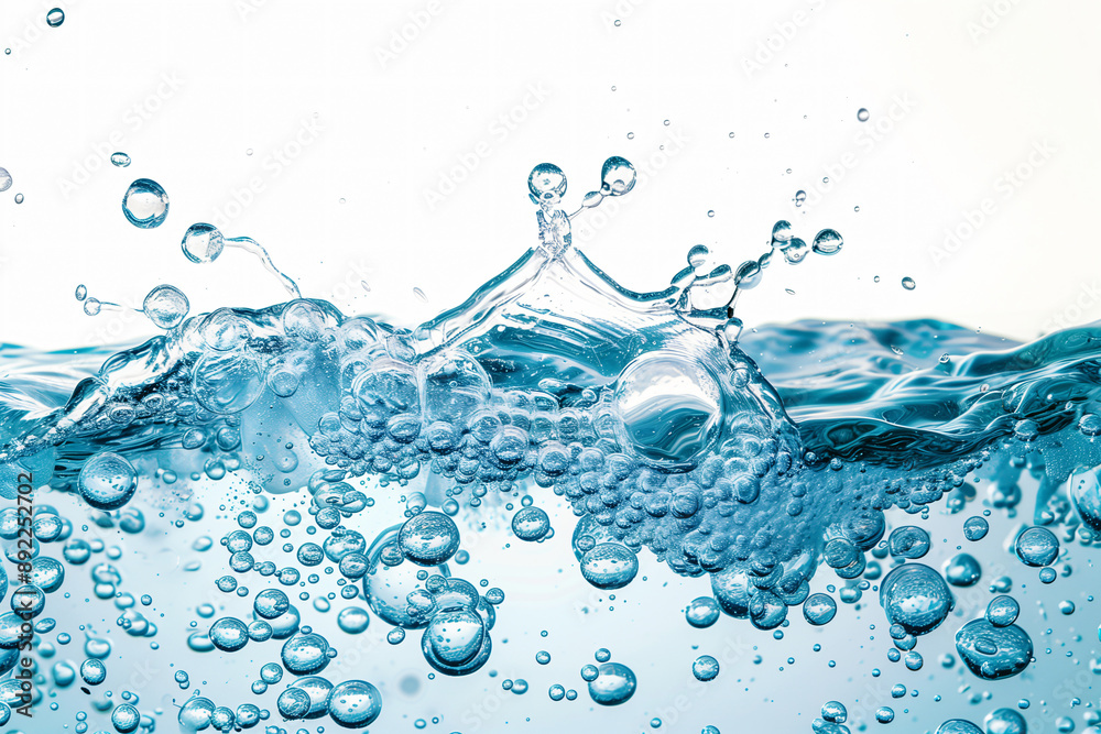 Blue water waves and bubbles on white background. Blue water waves and bubbles on white background.