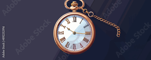 Classic pocket watch with chain Vector flat minimalistic isolated illustration