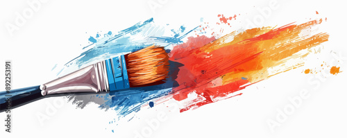 A paintbrush, its bristles loaded with color, poised to bring creativity to life, set against a plain white surface. Vector flat minimalistic isolated illustration.