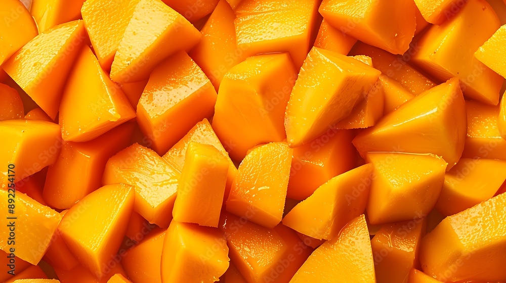 Ripe and Juicy Mango Chunks Close-up with Copy Space. Ripe and Juicy Mango Chunks Close-up with Copy Space.