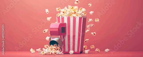 Retro cinema popcorn machine with a scooper Vector flat minimalistic isolated illustration