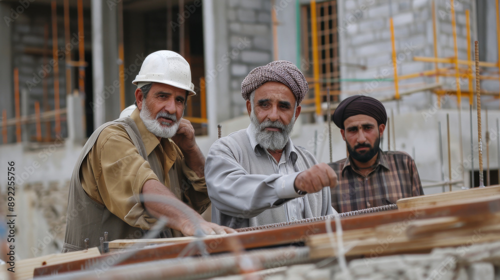 Three men are working on a construction site Three men are working on a construction site