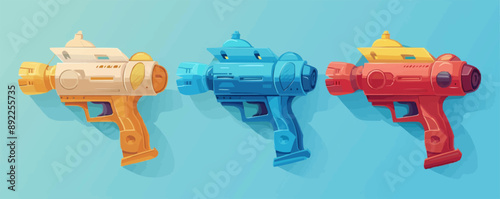 Toy ray guns on a white background. Vector flat minimalistic isolated illustration.