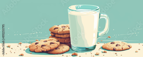 A glass of milk and cookies. Vector flat minimalistic isolated illustration.