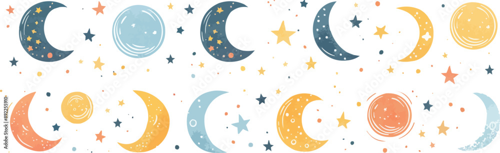Toy moons on a white background. Vector flat minimalistic isolated illustration Toy moons on a white background. Vector flat minimalistic isolated illustration
