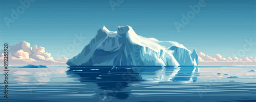 Iceberg floating in a frigid arctic ocean. Vector flat minimalistic isolated illustration.