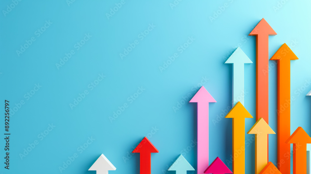 Colorful Arrows Pointing Upwards on Blue Background Representing Growth and Success in Business and Finance Colorful Arrows Pointing Upwards on Blue Background Representing Growth and Success in Business and Finance