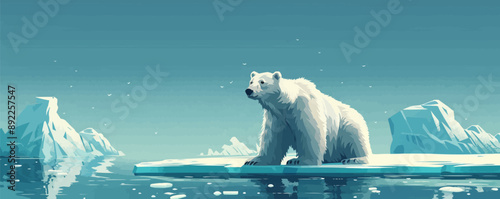 Polar bear cub on an ice floe Vector flat minimalistic isolated illustration