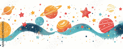 Toy galaxies on a white background. Vector flat minimalistic isolated illustration.