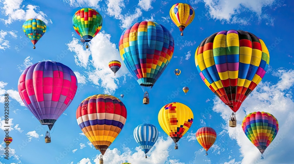 Obraz premium A hot air balloon festival with vibrant balloons filling the sky, illustrating a sense of wonder