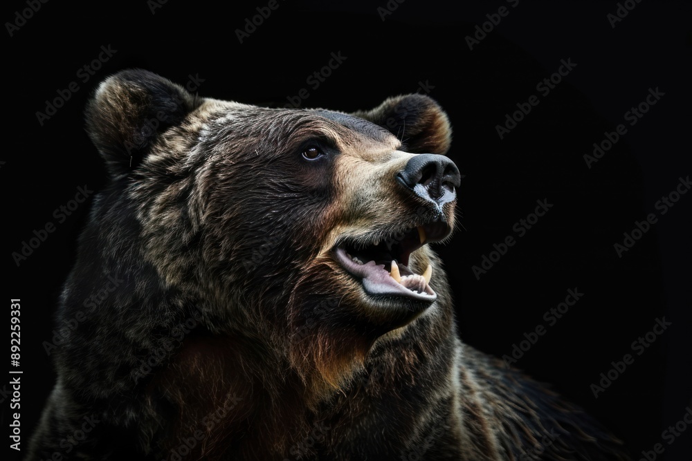 Obraz premium Portrait of a bear with open mouth on a black background