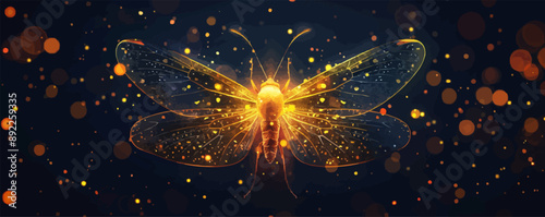 Firefly glowing in the darkness of the night. Vector flat minimalistic isolated