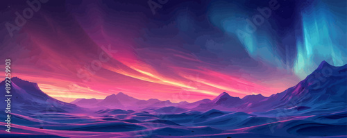 Dazzling aurora borealis painting the polar sky with ethereal ribbons of light. Vector flat minimalistic isolated illustration.