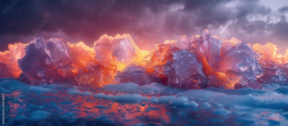 Glowing Ice Formations at Sunset Glowing Ice Formations at Sunset