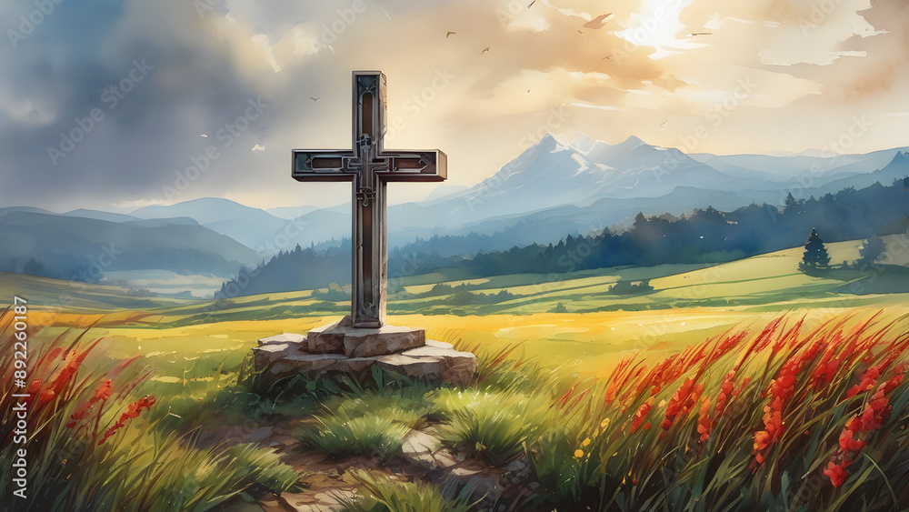 cross on the hill, holy spirit, Jesus Christ, ai generated cross on the hill, holy spirit, Jesus Christ, ai generated