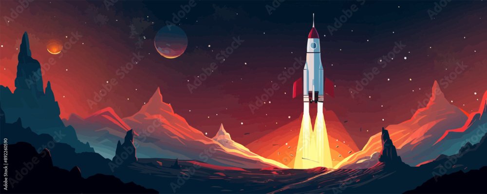 Spacecraft exploring distant galaxies Vector flat minimalistic isolated illustration Spacecraft exploring distant galaxies Vector flat minimalistic isolated illustration
