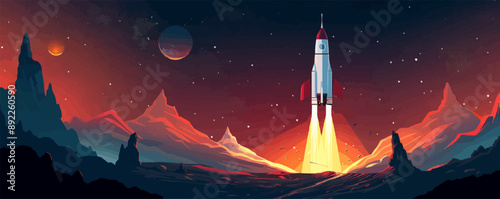 Spacecraft exploring distant galaxies Vector flat minimalistic isolated illustration