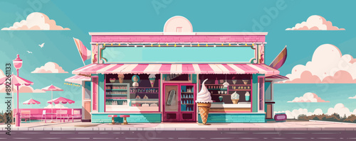 Quirky street market with vendors selling eclectic goods. Vector flat minimalistic isolated illustration.