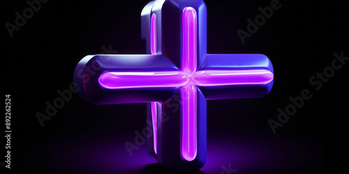 A purple cross-shaped 3D symbol presents drugcore, playful imagery, scoutcore, and minimalist features, reflecting medicalcore. photo