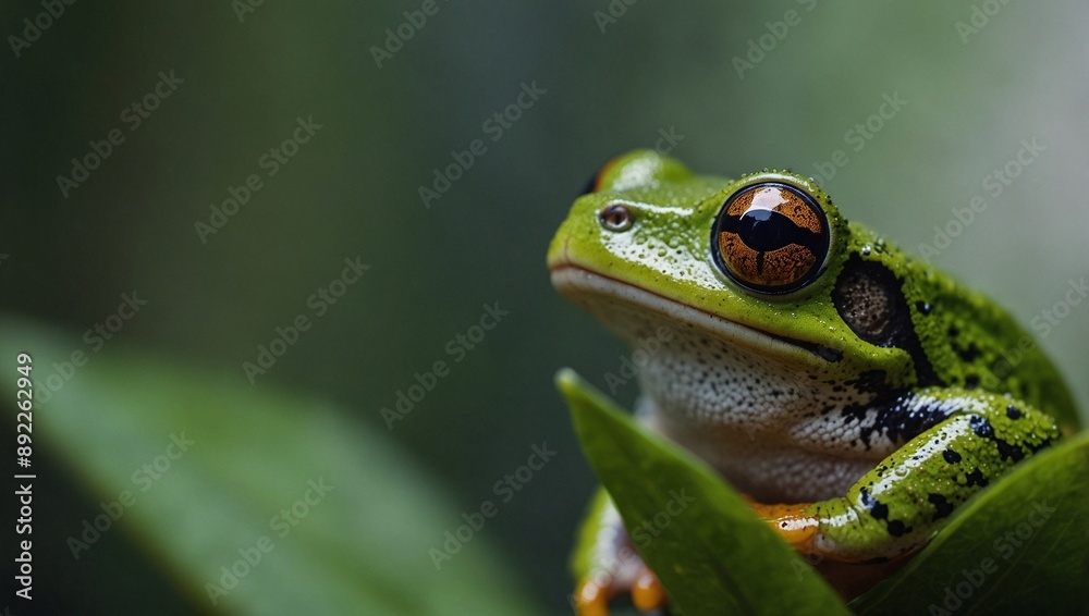 photo of green frog with brown eyes on a leaf made by AI generative photo of green frog with brown eyes on a leaf made by AI generative