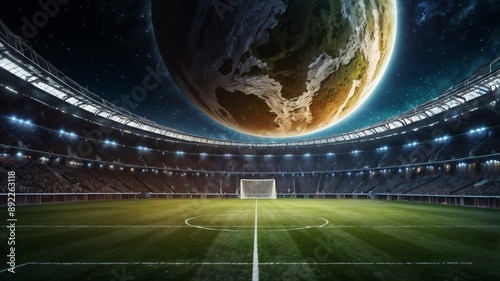 우주의 한 콜로니에서 바라본 축구장 