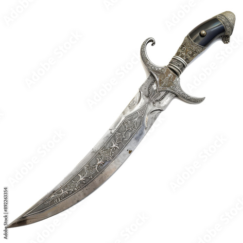 Ornate Scimitar with Intricate Blade Design Isolated without Background. photo